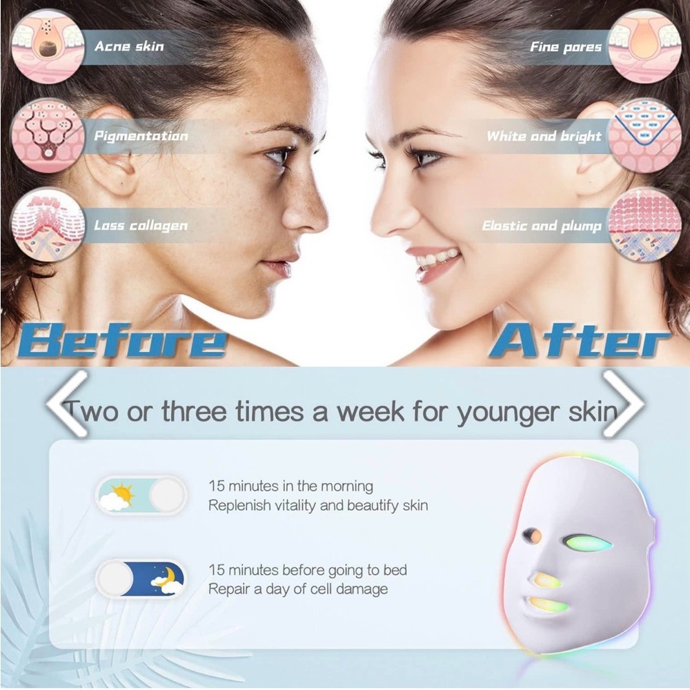 Red Light Therapy Mask, LED, 7 Colors - Picture 6 of 7
